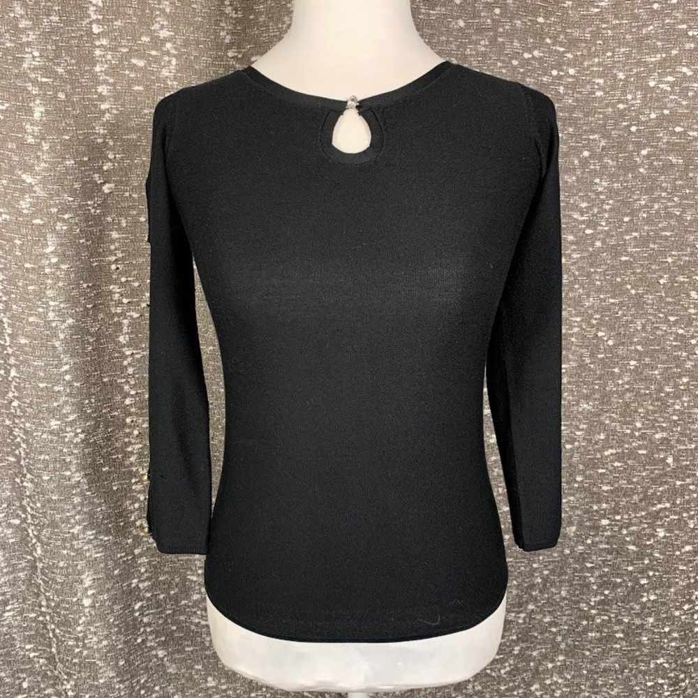 Emporio Armani Black Keyhole Sleeve Top Silk Blend Preppy Chic Luxury Women's 42